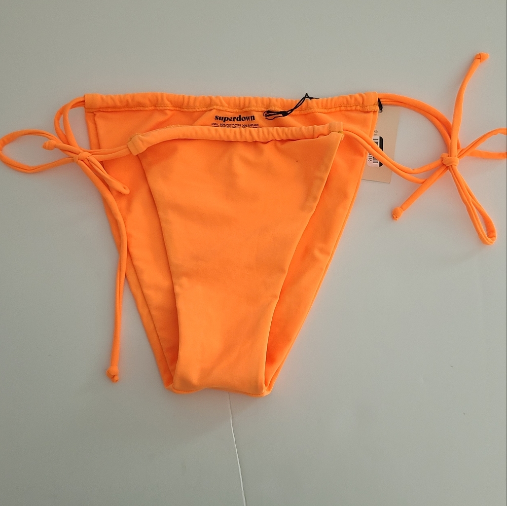 Revolve Superdown bikini bottom adjustable waist ties bright orange size…